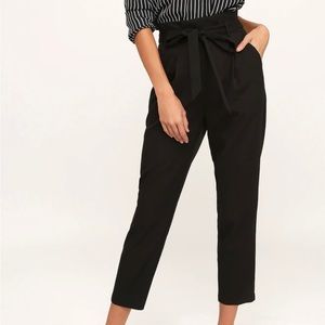 Black paper bag high waisted pants